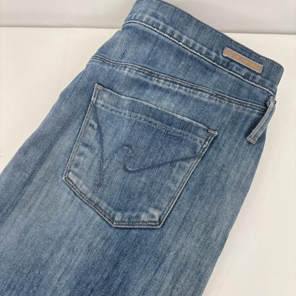Citizens of Humanity Women's Blue Denim Midi Skirt Frayed Hem Raw Waist Size 28
